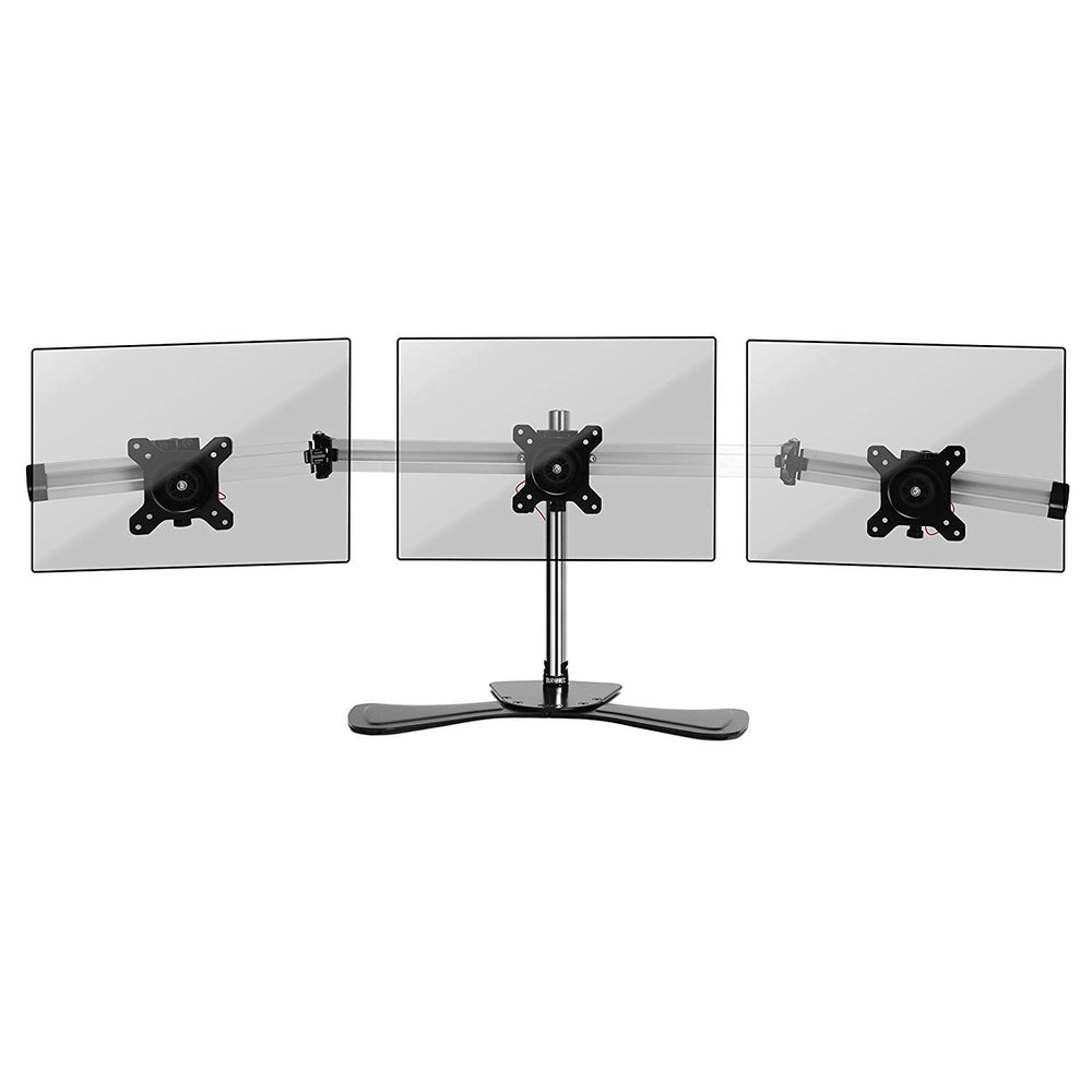 Zoomgoods Computer Monitor Arms Stand DM753 Triple Freestanding PC Multi Arms Desk Mount Stands Riser for 3 8kg 15-24 Inch Display Screens VESA 75/100 - Black