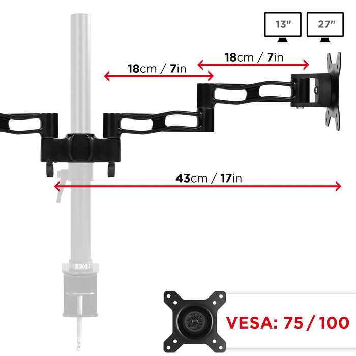 Zoomgoods Dual Spare Arm Set DM35P2 | Two DM35 Arms with VESA Heads | Dual Joint Screen Arms | Compatible with All Zoomgoods Monitor Desk Mounts & Poles | BLACK | Aluminium | Part of the DM35 Range