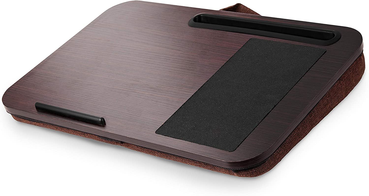 Zoomgoods Laptop Tray with Cushion DML422 BROWN, Ergonomic Lap Desk for Bed, Sofa, Car, Built-in Tablet Holder & Mouse Pad, Foam Cushion Support, Portable Design with Carry Handle, For Home/Office