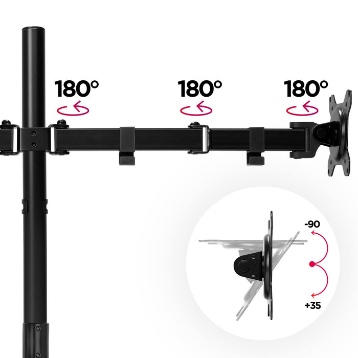 Zoomgoods Dual Monitor Stand DMT152, Double Monitor Arm Desk Mount for Two 13-27” PC Screens, Height Adjustable Monitor Mounts with 100cm Pole & VESA 75 100, Monitor Riser for Home Office Work Desk