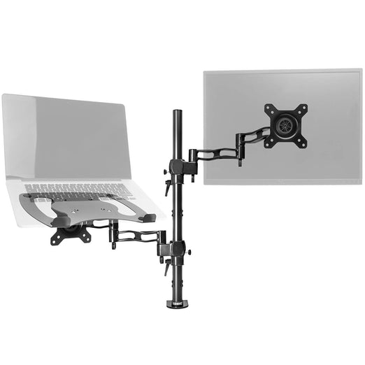 Zoomgoods Laptop Desk Mount DM35L1X1, Dual Monitor Arm Stand for 13-27” PC Screens, Laptop and Monitor Stand with VESA 75 100, Adjustable Monitor Pole for Home Office Work Desk