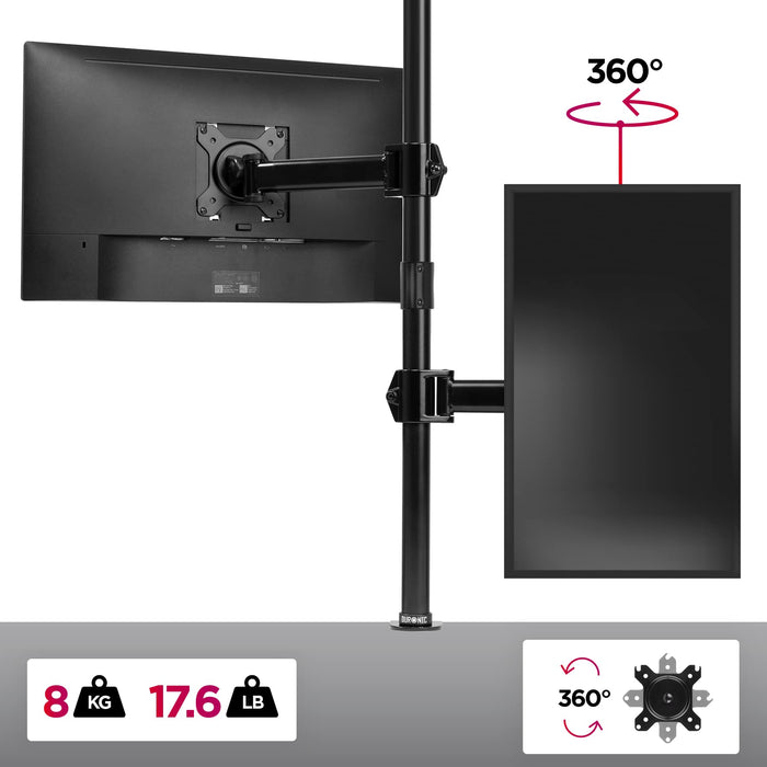 Zoomgoods Single Monitor Arm DMT251X2 Height Adjustable PC Monitor Stand with 100cm Pole C Clamp Monitor Riser for 13-27” Screens Desk Mount with VESA 75/100 with 8kg Capacity for Home Office Work