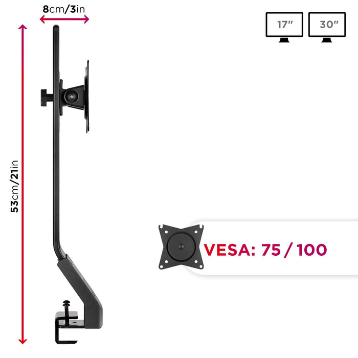 Zoomgoods DM12X1 Monitor Arm Stand, Low Profile, 17 - 30 inch Single LCD LED Desk Mount Bracket with Tilt and Swivel (Tilt +15°/-15°,Rotate 360°)