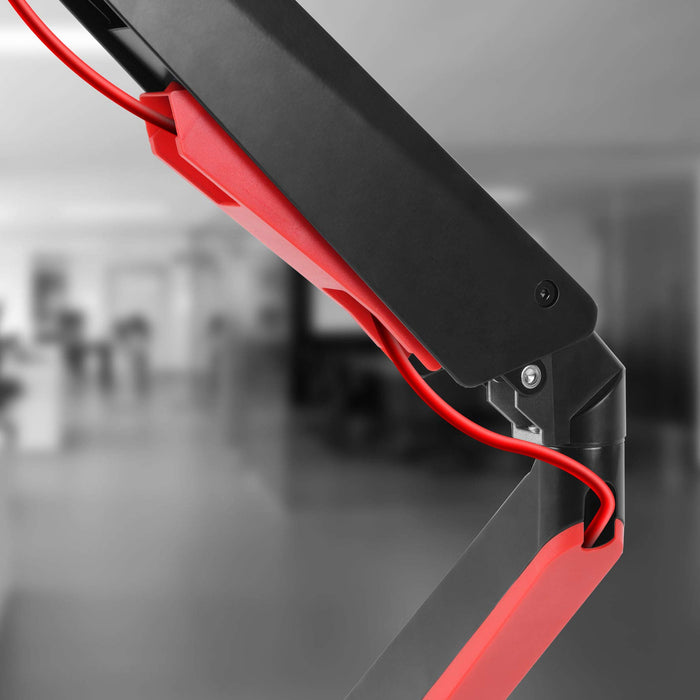 Zoomgoods Monitor Arm Stand DMGM5X1 | Single PC Desk Mount with Red LED Lights | Height Adjustable | For One 15-32 Inch Screen | VESA 75/100 | 8kg Capacity | Tilt +90°/-85°, Swivel 360°,Rotate 360°