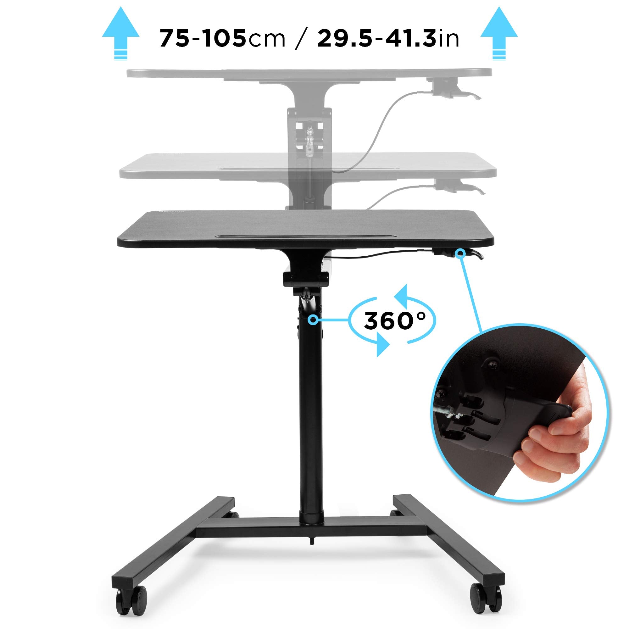 Zoomgoods Projector Stand / Sit-Stand Desk WPS37 | Multi-Use Video Projector Floor Table on Wheels| Movable Ergonomic Desk with Tablet Support | Portable | Adjustable Height and Reach | 10kg Capacity