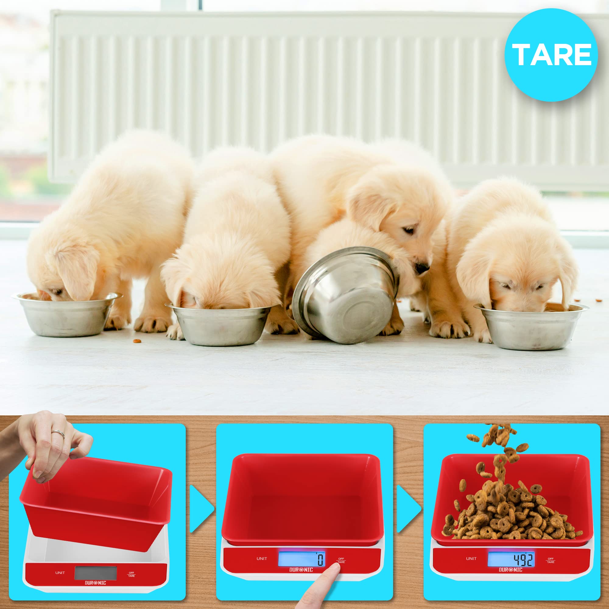 Zoomgoods Digital Kitchen Scales KS100 RD Electronic Kitchen Scale with Bowl Measuring Weighing Scale Red Baking Scale for Cooking Baking Mail Pet Food Measurement Baker Weight Scale, Tare LCD Display