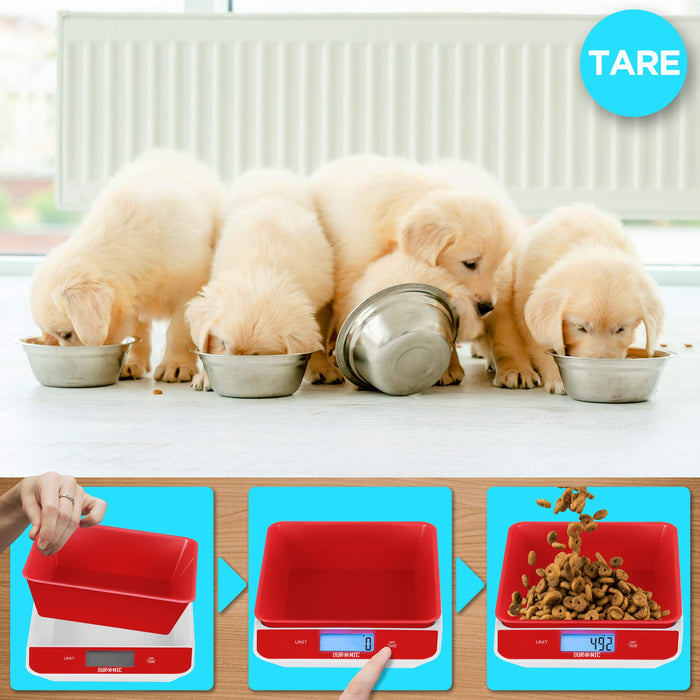 Zoomgoods Digital Kitchen Scales KS100 RD Electronic Kitchen Scale with Bowl Measuring Weighing Scale Red Baking Scale for Cooking Baking Mail Pet Food Measurement Baker Weight Scale, Tare LCD Display