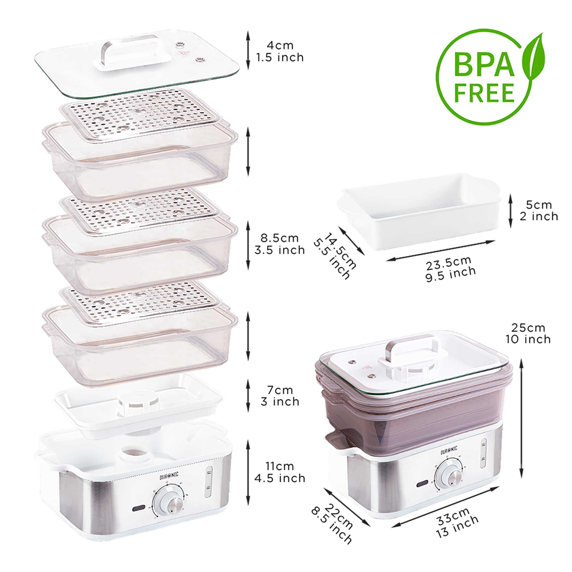 Zoomgoods Electric Food Steamer FS87, 3 Tier Vegetable Steamer with Rice Bowl, BPA Free Dumpling Maker with 870W and Timer Function to Steam Rice, Dumpling, Vegetables