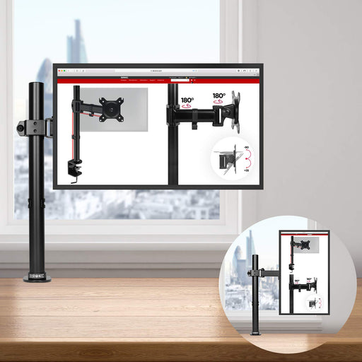 Zoomgoods Single Monitor Arm Stand DM151X2 PC Desk Mount Brackets Height Adjustable Computer Arms for 13-32” LED Desktop Screen VESA 75/100 Mounts for Home Office Work