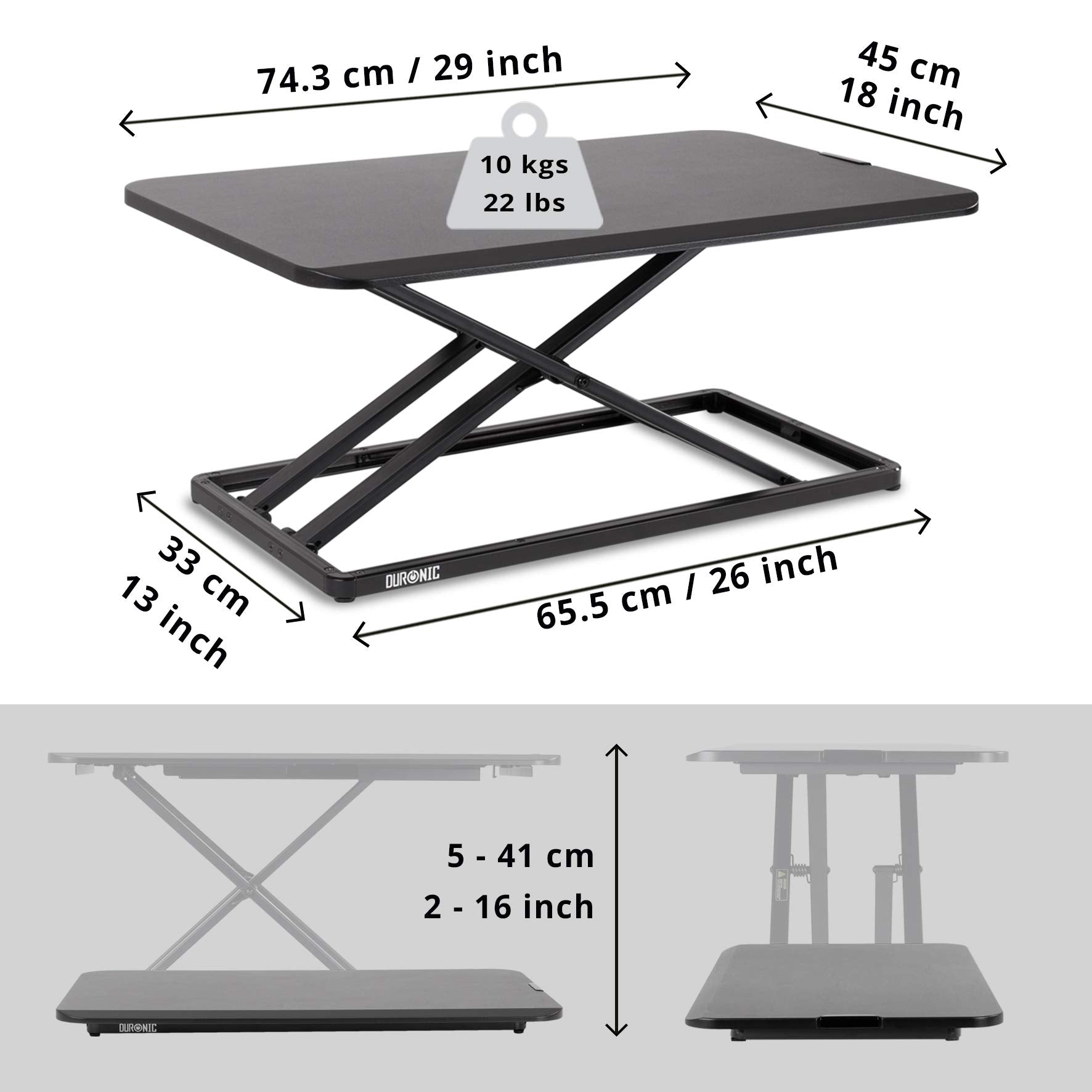 Zoomgoods Sit-Stand Desk DM05D20 | Height Adjustable Office Workstation | 74x45cm Platform | Riser for PC Computer Screen, Keyboard, Laptop | 10kg Capacity | Ergonomic Desktop Table Converter…