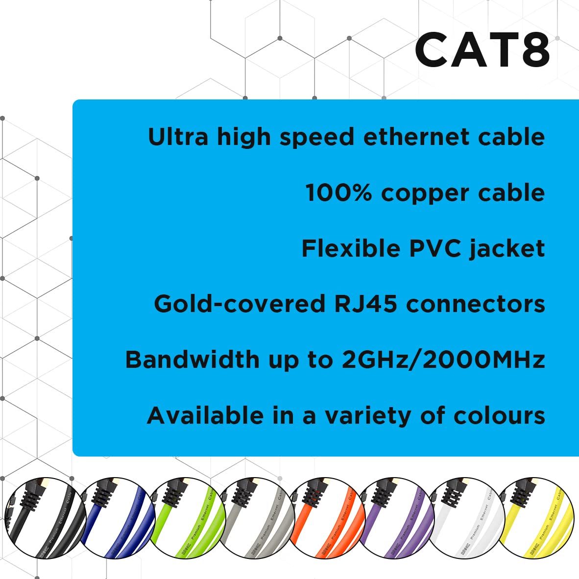 Zoomgoods Ethernet Cable 3M High Speed CAT 8 Patch Network Shielded Lead 2GHz / 2000MHz / 40 Gigabit, CAT8 SFTP Wire, Snagless RJ45 Super-Fast Data - Black