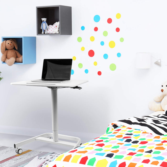 Zoomgoods Sit-Stand Desk WPS77 | White Ergonomic Desk with Tablet Holder | Multi-Use Table for Adults & Children | 71x50cm Platform | Portable with Lockable Wheels | Adjustable Height | 15kg Capacity…