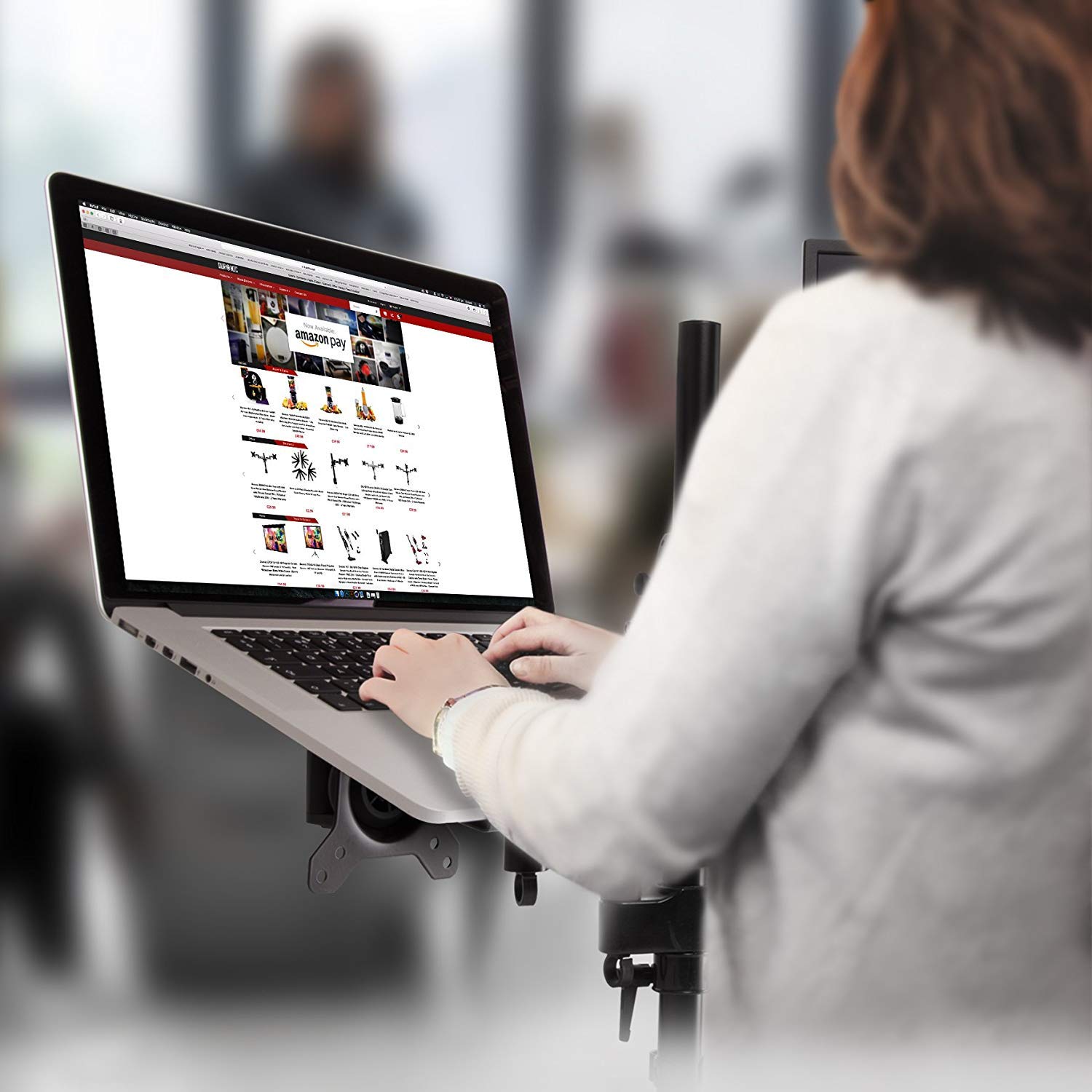 Zoomgoods Laptop Desk Mount DM35L1X1, Dual Monitor Arm Stand for 13-27” PC Screens, Laptop and Monitor Stand with VESA 75 100, Adjustable Monitor Pole for Home Office Work Desk