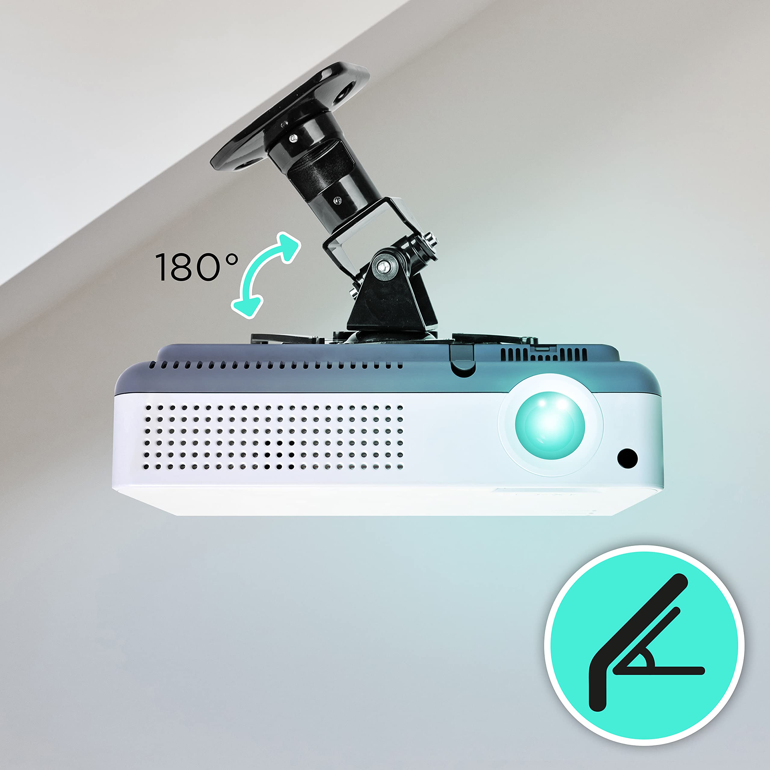 Zoomgoods Projector Mount Stand for Ceiling or Wall Bracket PB01XB | 10kg Capacity | Universal Adjustable Clamp | Tile Swivel Rotate | Black