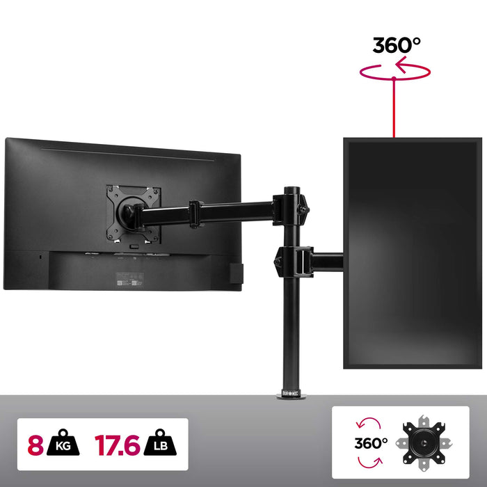 Zoomgoods Single Monitor Arm DM251X3 Height Adjustable Monitor Stand Riser Clamp for 13-27” PC screens Monitor Desk Mounts with VESA 75/100 Monitor Mount with 8kg capacity Monitor Stand for Desk Gaming