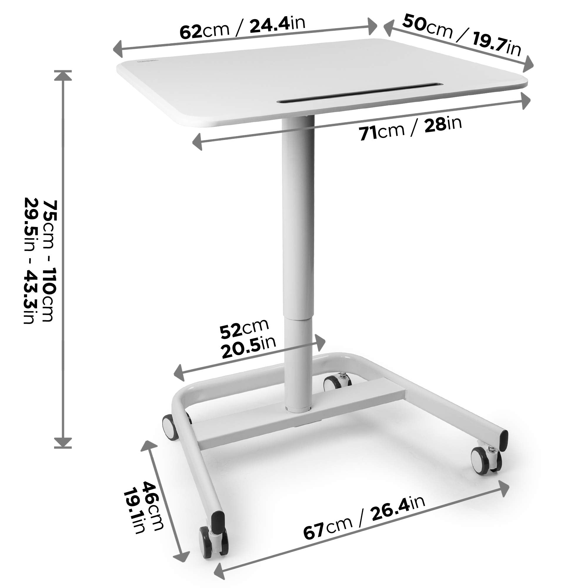 Zoomgoods Sit-Stand Desk WPS77 | White Ergonomic Desk with Tablet Holder | Multi-Use Table for Adults & Children | 71x50cm Platform | Portable with Lockable Wheels | Adjustable Height | 15kg Capacity…