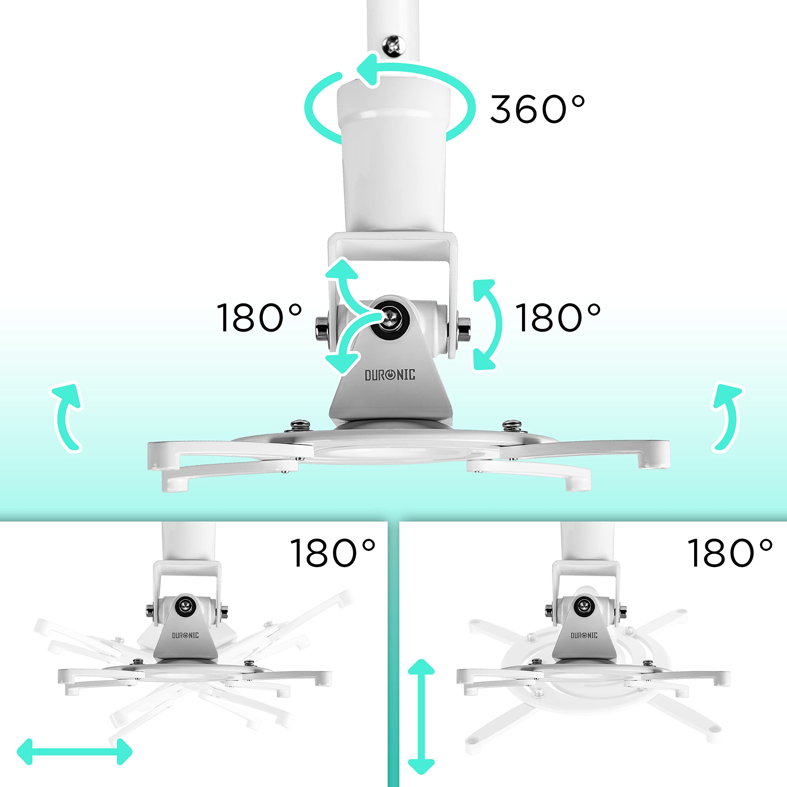 Zoomgoods Projector Mount PB08XL | Extra Long Bracket Fixing for Ceiling | 10kg Capacity | Universal | Heavy Duty | Fittings Included | Rotate 360°, Swivel 180°, Tilt 180° for Easy Projection Set-up