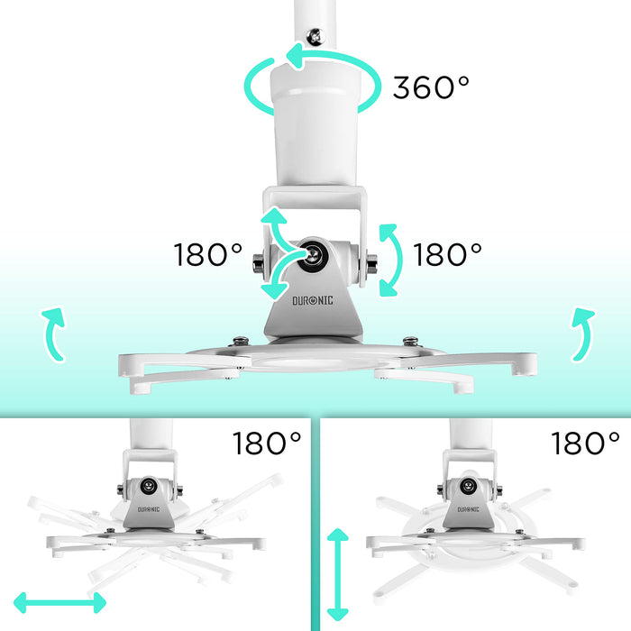 Zoomgoods Projector Mount PB08XL | Extra Long Bracket Fixing for Ceiling | 10kg Capacity | Universal | Heavy Duty | Fittings Included | Rotate 360°, Swivel 180°, Tilt 180° for Easy Projection Set-up