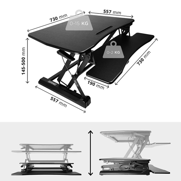 Zoomgoods Sit-Stand Desk DM05D3 | Height Adjustable Office Workstation | 73x59cm Platform | Raises from 15-50cm | Riser for PC Computer Screen, Keyboard, Laptop | Ergonomic Desktop Table Converter