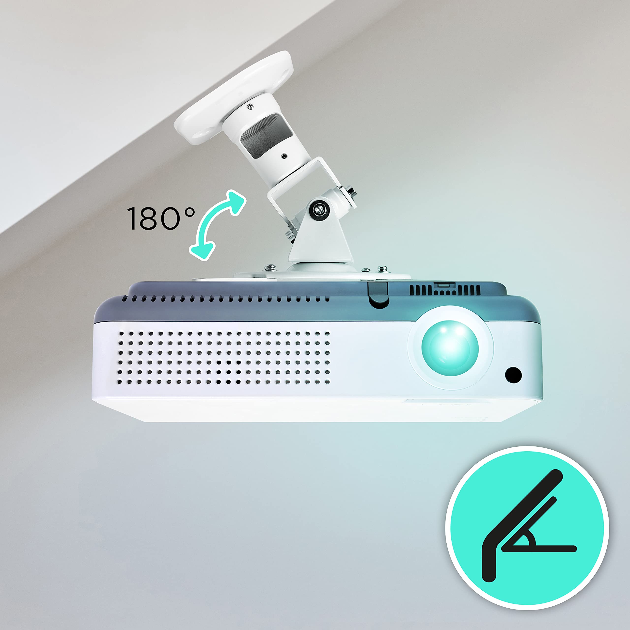 Zoomgoods Projector Mount PB07XB | Bracket Fixing for Ceiling | 10kg Capacity | Universal | Heavy Duty | Fittings Included | Rotate 360 °, Swivel 180 °, Tilt 180° for Easy Projection Set-up