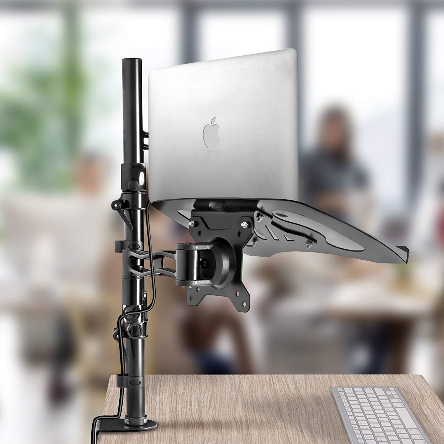 Zoomgoods Laptop Desk Mount DM35L1X1, Dual Monitor Arm Stand for 13-27” PC Screens, Laptop and Monitor Stand with VESA 75 100, Adjustable Monitor Pole for Home Office Work Desk