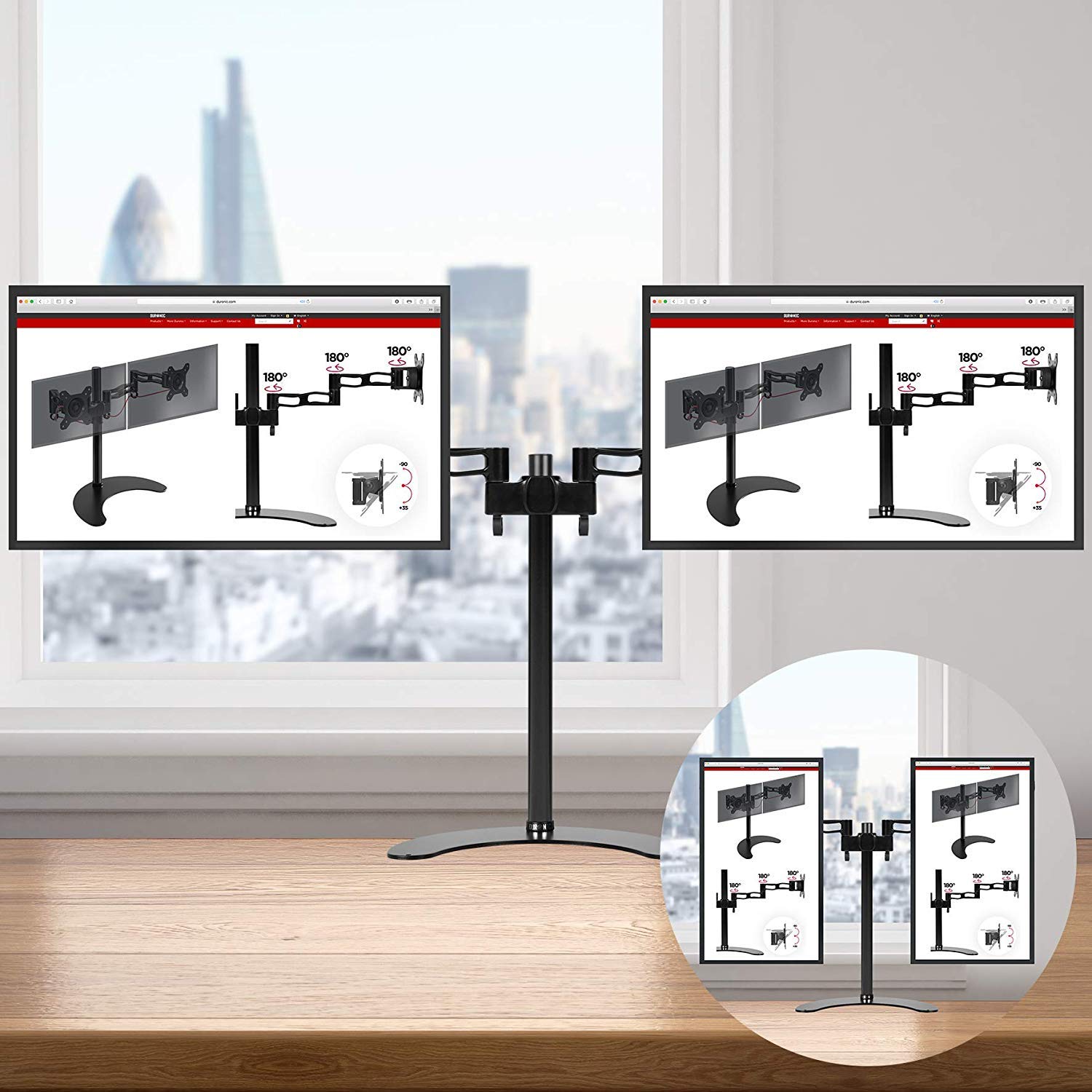 Zoomgoods Dual Monitor Stand DM35D2 Double Monitor Arm Twin Riser Two Mount for 13-27” Computer Screen 2 Height Adjustable Clamp Stands for PC Gaming Work Desk, Home & Office Studio, VESA 75 100