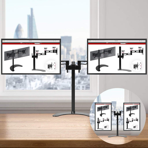 Zoomgoods Dual Monitor Stand DM35D2 Double Monitor Arm Twin Riser Two Mount for 13-27” Computer Screen 2 Height Adjustable Clamp Stands for PC Gaming Work Desk, Home & Office Studio, VESA 75 100