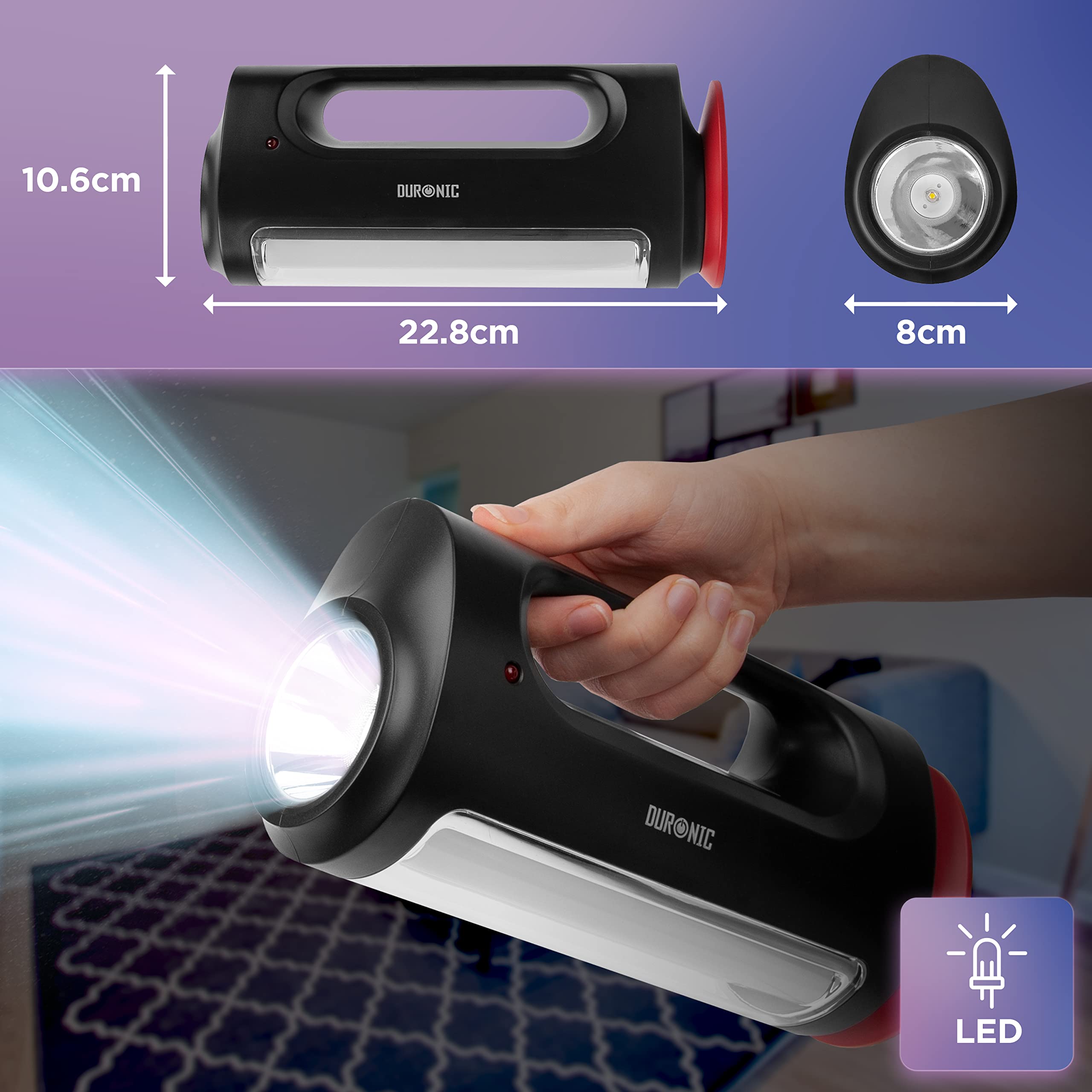 Zoomgoods Emergency Torch RL13, Rechargeable Flashlight Lantern with Bright LED Bulbs, Handheld / Freestanding / Wall Mountable – Lamp 65 Lumens – Torch 240 Lumens