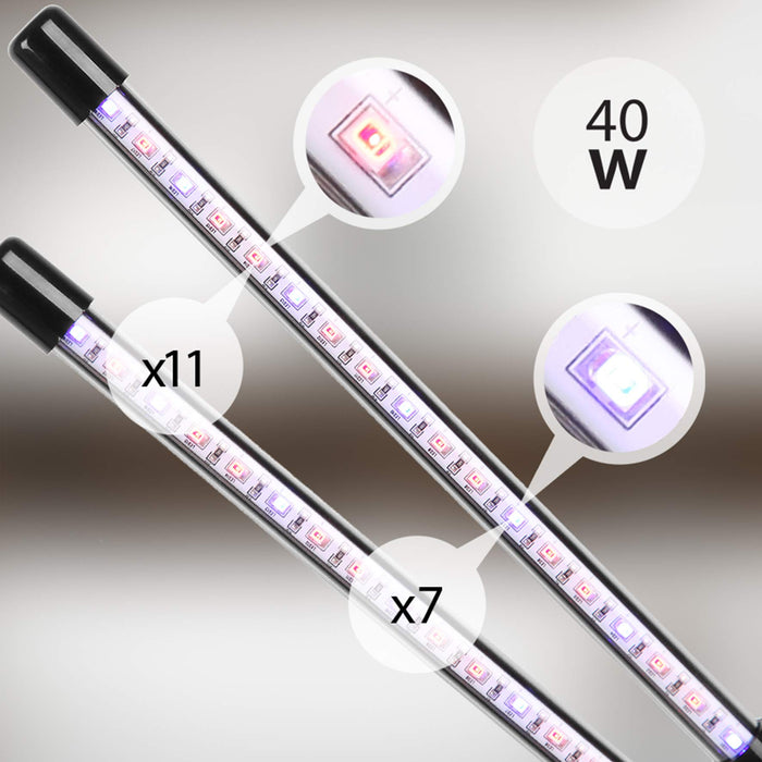 Zoomgoods Grow Light GLC24 | Double Clip-On Lamp for Indoor Plants | Full Spectrum 36x Red & Blue LED Bulbs | 3 Colour Modes | 2 Heads with Adjustable Goosenecks | 40W | Dimmable 6x Brightness Levels