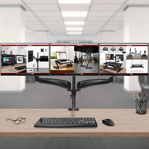 Zoomgoods Monitor Arm Stand DM453VX1 | Quad PC Desk Mount | Steel | Height Adjustable | For Four 15-27 LED LCD Screens | VESA 75/100 | 6kg Per Screen | Tilt -90°/+85°, Rotate 360°