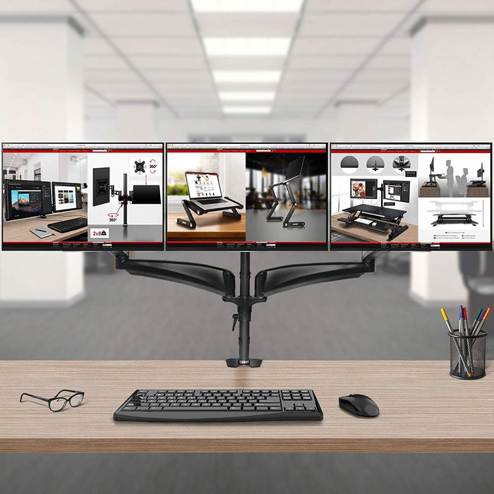 Zoomgoods Monitor Arm Stand DM453VX1 | Quad PC Desk Mount | Steel | Height Adjustable | For Four 15-27 LED LCD Screens | VESA 75/100 | 6kg Per Screen | Tilt -90°/+85°, Rotate 360°