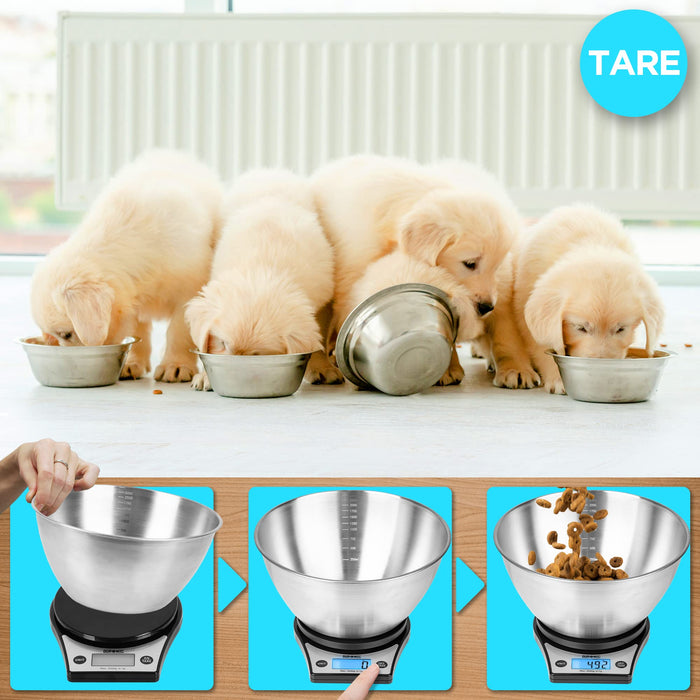 Zoomgoods Digital Kitchen Scale KS6000 BK/SS Kitchen Scales with Bowl, Weighing Scale, Baking Scale for Cooking Baking Pet Food Postal, Food Scale Weight Scale, Electronic Scale with Backlit LCD Display