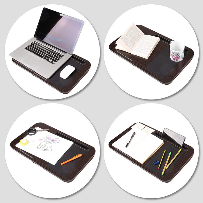 Zoomgoods Laptop Tray with Cushion DML422 BROWN, Ergonomic Lap Desk for Bed, Sofa, Car, Built-in Tablet Holder & Mouse Pad, Foam Cushion Support, Portable Design with Carry Handle, For Home/Office