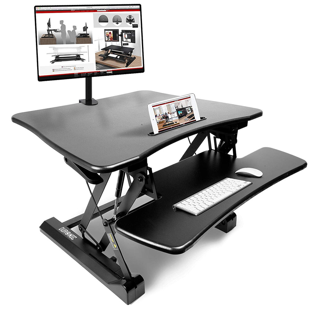 Zoomgoods Sit-Stand Desk DM05D3 | Height Adjustable Office Workstation | 73x59cm Platform | Raises from 15-50cm | Riser for PC Computer Screen, Keyboard, Laptop | Ergonomic Desktop Table Converter