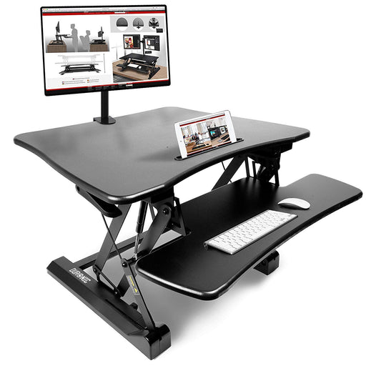 Zoomgoods Sit-Stand Desk DM05D3 | Height Adjustable Office Workstation | 73x59cm Platform | Raises from 15-50cm | Riser for PC Computer Screen, Keyboard, Laptop | Ergonomic Desktop Table Converter