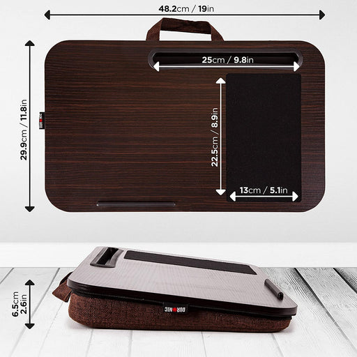 Zoomgoods Laptop Tray with Cushion DML422 BROWN, Ergonomic Lap Desk for Bed, Sofa, Car, Built-in Tablet Holder & Mouse Pad, Foam Cushion Support, Portable Design with Carry Handle, For Home/Office