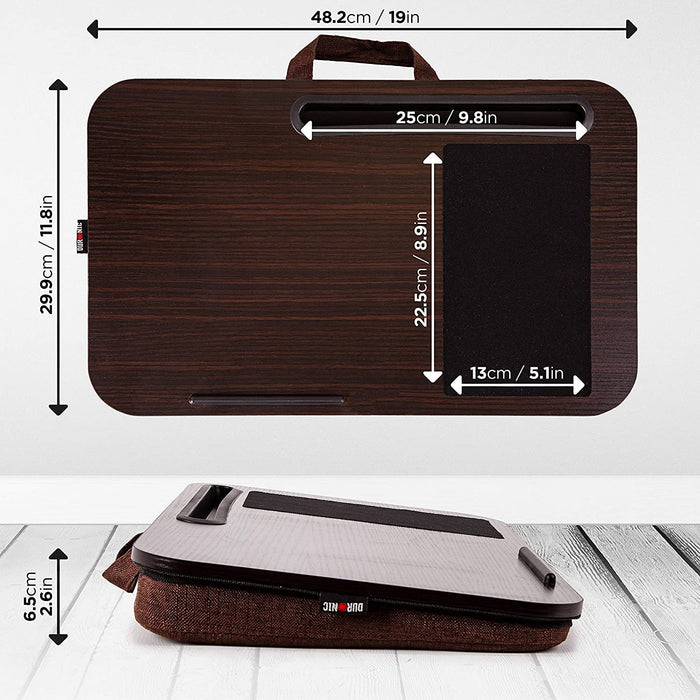 Zoomgoods Laptop Tray with Cushion DML422 BROWN, Ergonomic Lap Desk for Bed, Sofa, Car, Built-in Tablet Holder & Mouse Pad, Foam Cushion Support, Portable Design with Carry Handle, For Home/Office