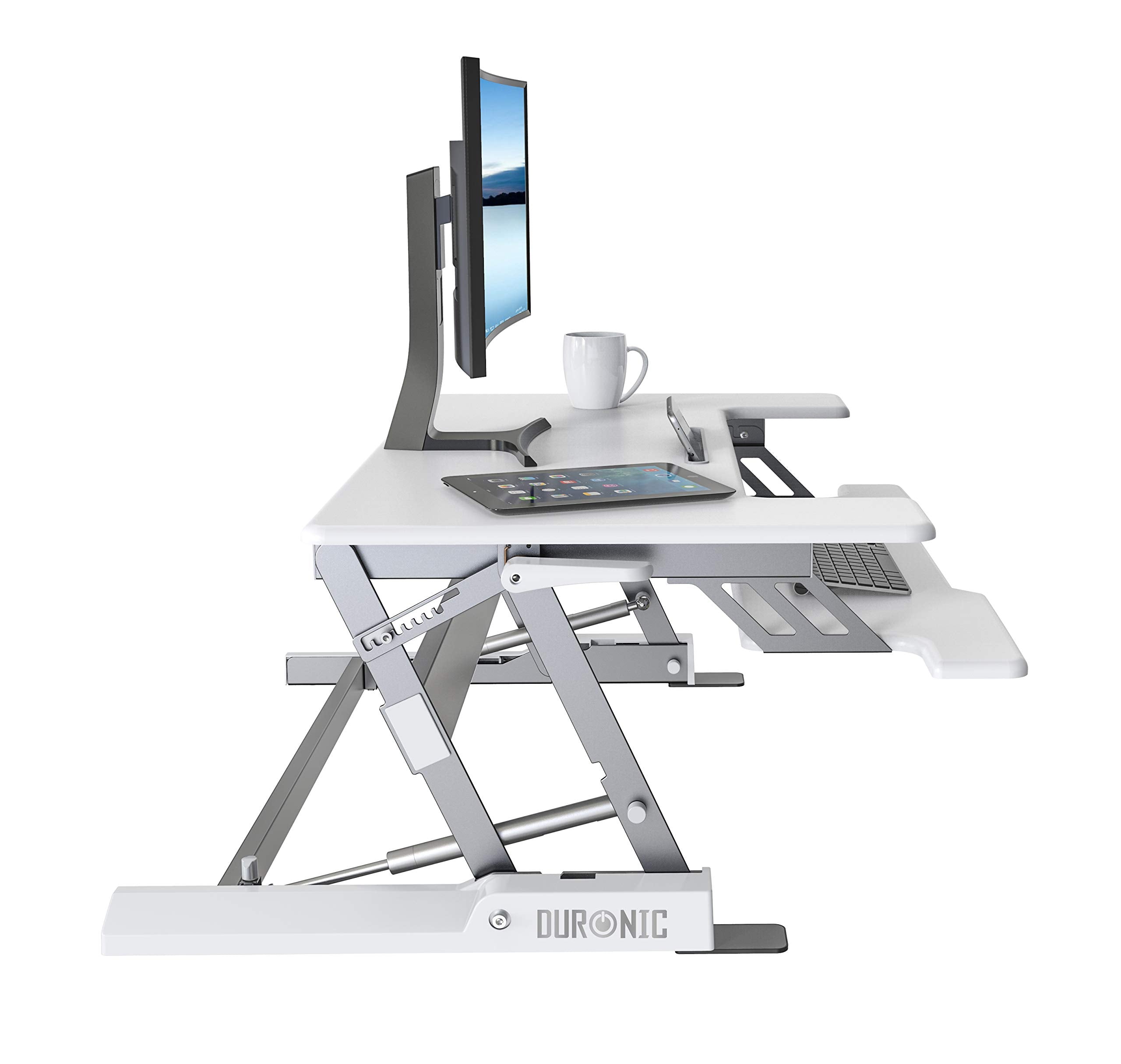 Zoomgoods Sit-Stand Desk DM05D1WE [WHITE] | Height Adjustable Office Workstation | 92x56cm Platform | Raises 16.5-41.5cm | PC Computer Screen, Keyboard, Laptop Riser | Ergonomic Desktop Table Converter