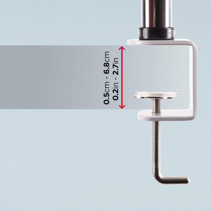 Zoomgoods Dual Monitor Stand DM352 WE Double Monitor Arm White Twin Riser Two Mount for 13-27” Computer Screen 2 Height Adjustable Clamp Stands for PC Gaming Work Desk Home & Office Studio, VESA 75 100