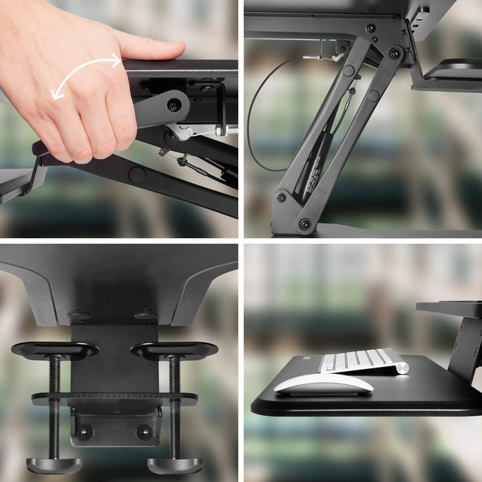 Zoomgoods Sit-Stand Desk DM05D13 | Height Adjustable Office Workstation | 64x44cm Platform | Raises 12-40cm | Riser for PC Computer Screen, Keyboard, Laptop |Ergonomic Desktop Table Converter with Clamp