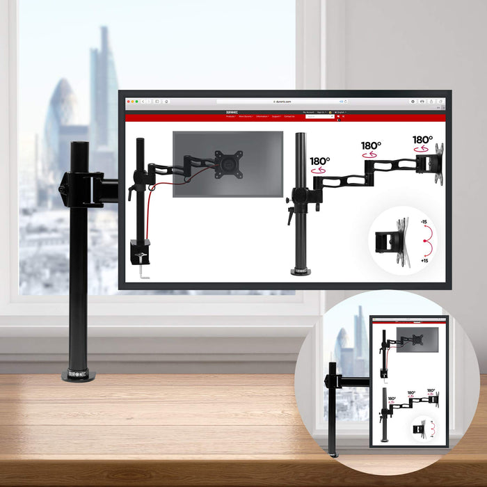 Zoomgoods Single Monitor Arm DM251X3 Height Adjustable Monitor Stand Riser Clamp for 13-27” PC screens Monitor Desk Mounts with VESA 75/100 Monitor Mount with 8kg capacity Monitor Stand for Desk Gaming