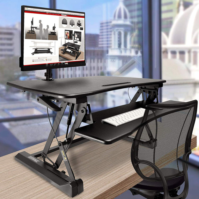 Zoomgoods Sit-Stand Desk DM05D3 | Height Adjustable Office Workstation | 73x59cm Platform | Raises from 15-50cm | Riser for PC Computer Screen, Keyboard, Laptop | Ergonomic Desktop Table Converter