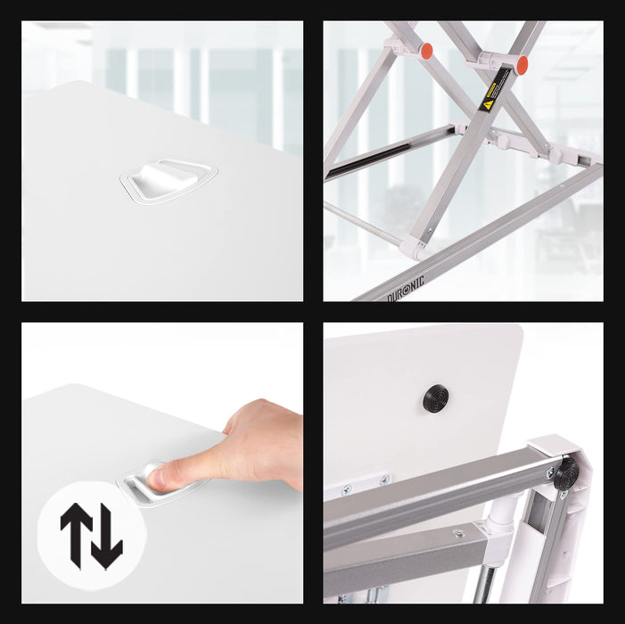 Zoomgoods Sit-Stand Desk DM05D11 WE [WHITE] | Height Adjustable Office Workstation | 74x43cm Platform | Raises from 5-40cm | Riser for PC Computer or Laptop | Ergonomic Desktop Table Converter