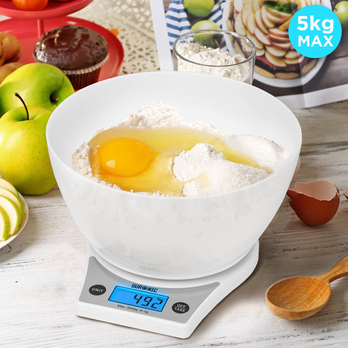 Zoomgoods Digital Kitchen Scale KS6000 WH/WH Kitchen Scales with Bowl, Weighing Scale, Baking Scale for Cooking Baking Pet Food Postal, Food Scale Weight Scale, Electronic Scale with Backlit LCD Display