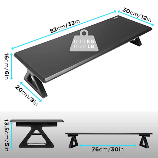 Zoomgoods Monitor Stand Riser DM06-2 | Laptop and Screen Stand for Desktop | Black MDF | Support for a TV Screen or PC Computer Monitor | Ergonomic Office Desk Shelf | 10kg Capacity | 82cm x 30cm