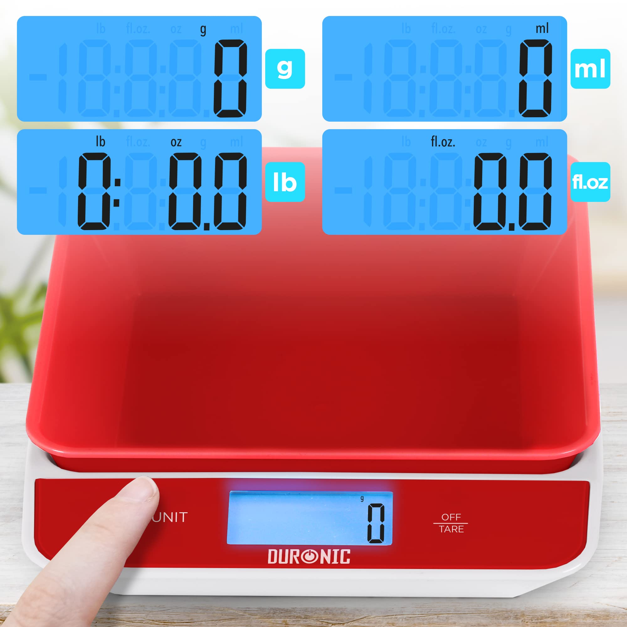Zoomgoods Digital Kitchen Scales KS100 RD Electronic Kitchen Scale with Bowl Measuring Weighing Scale Red Baking Scale for Cooking Baking Mail Pet Food Measurement Baker Weight Scale, Tare LCD Display