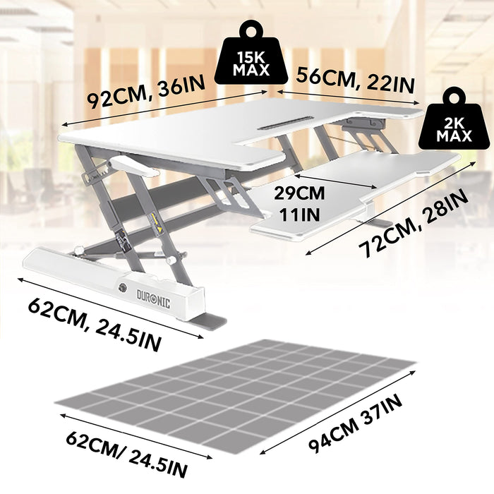 Zoomgoods Sit-Stand Desk DM05D1WE [WHITE] | Height Adjustable Office Workstation | 92x56cm Platform | Raises 16.5-41.5cm | PC Computer Screen, Keyboard, Laptop Riser | Ergonomic Desktop Table Converter