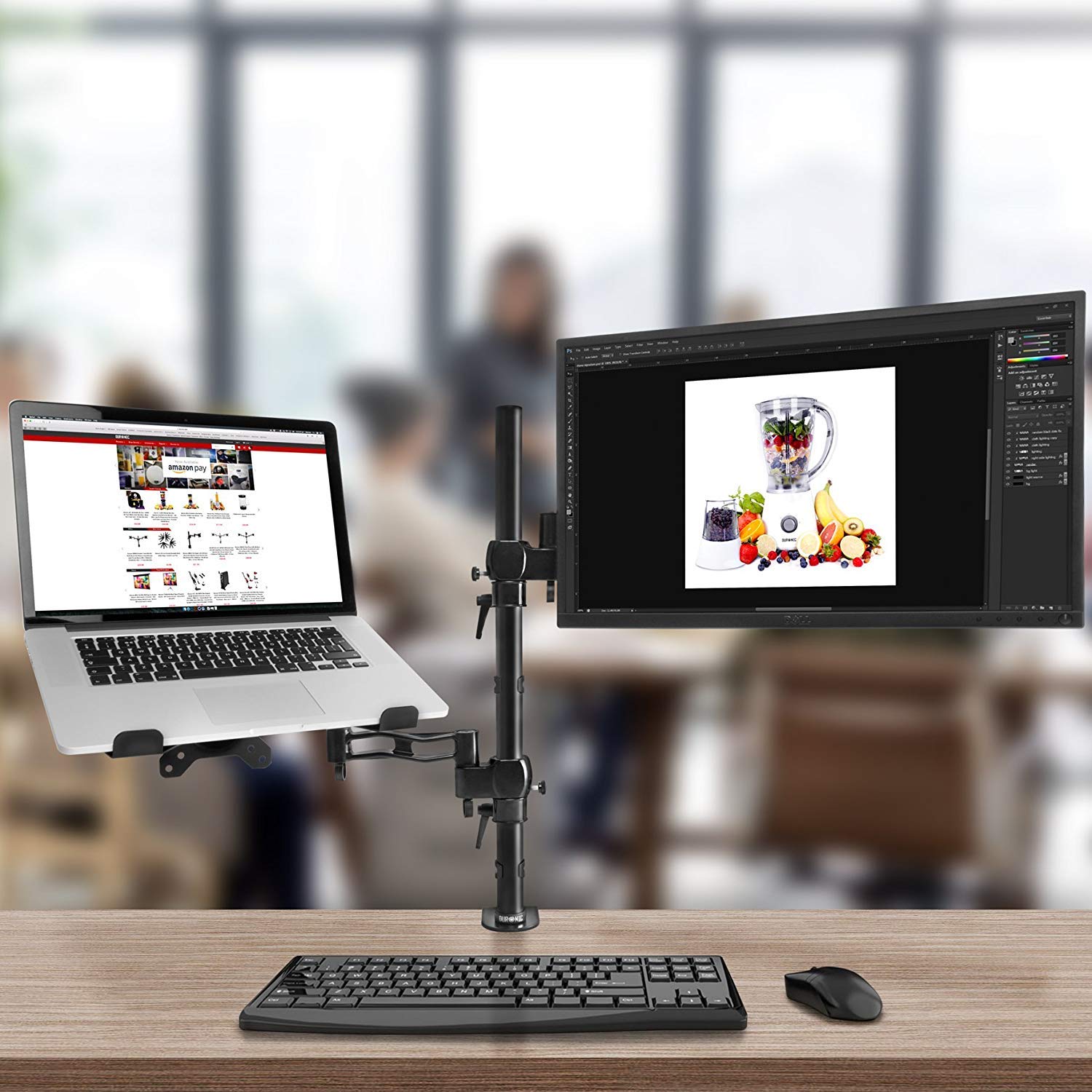 Zoomgoods Laptop Desk Mount DM35L1X1, Dual Monitor Arm Stand for 13-27” PC Screens, Laptop and Monitor Stand with VESA 75 100, Adjustable Monitor Pole for Home Office Work Desk