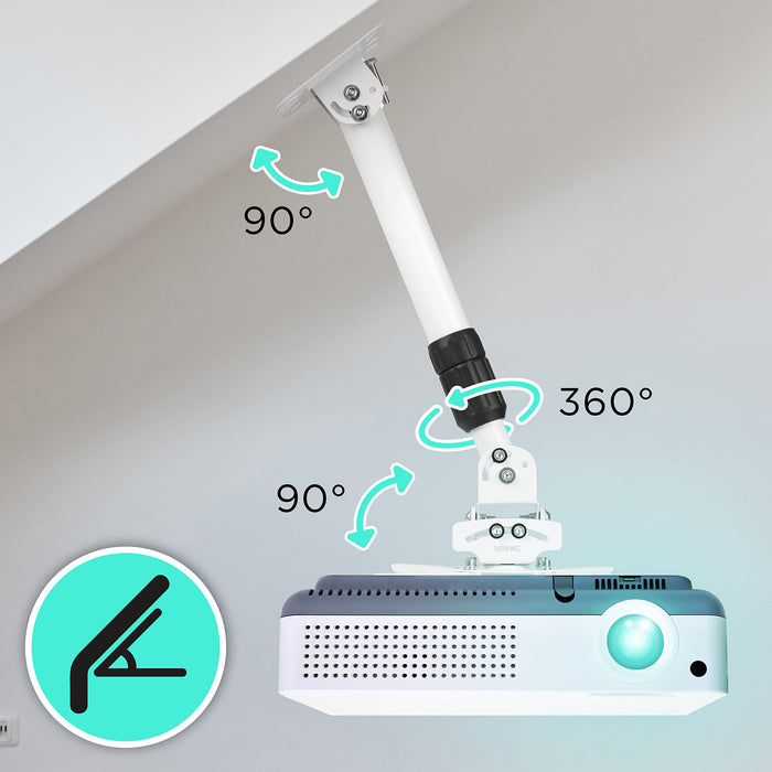 Zoomgoods Projector Mount Stand for Ceiling or Wall Bracket PB06XL | 13.6kg Capacity | Extendable Universal Heavy Duty Adjustable Clamp | Tilt Swivel Rotate | White