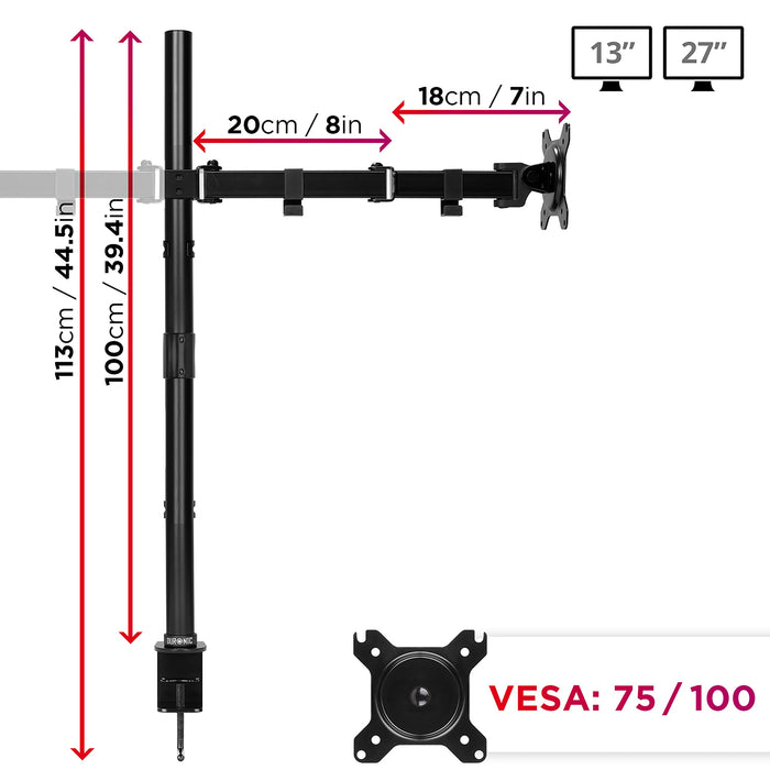 Zoomgoods Dual Monitor Stand DMT152, Double Monitor Arm Desk Mount for Two 13-27” PC Screens, Height Adjustable Monitor Mounts with 100cm Pole & VESA 75 100, Monitor Riser for Home Office Work Desk